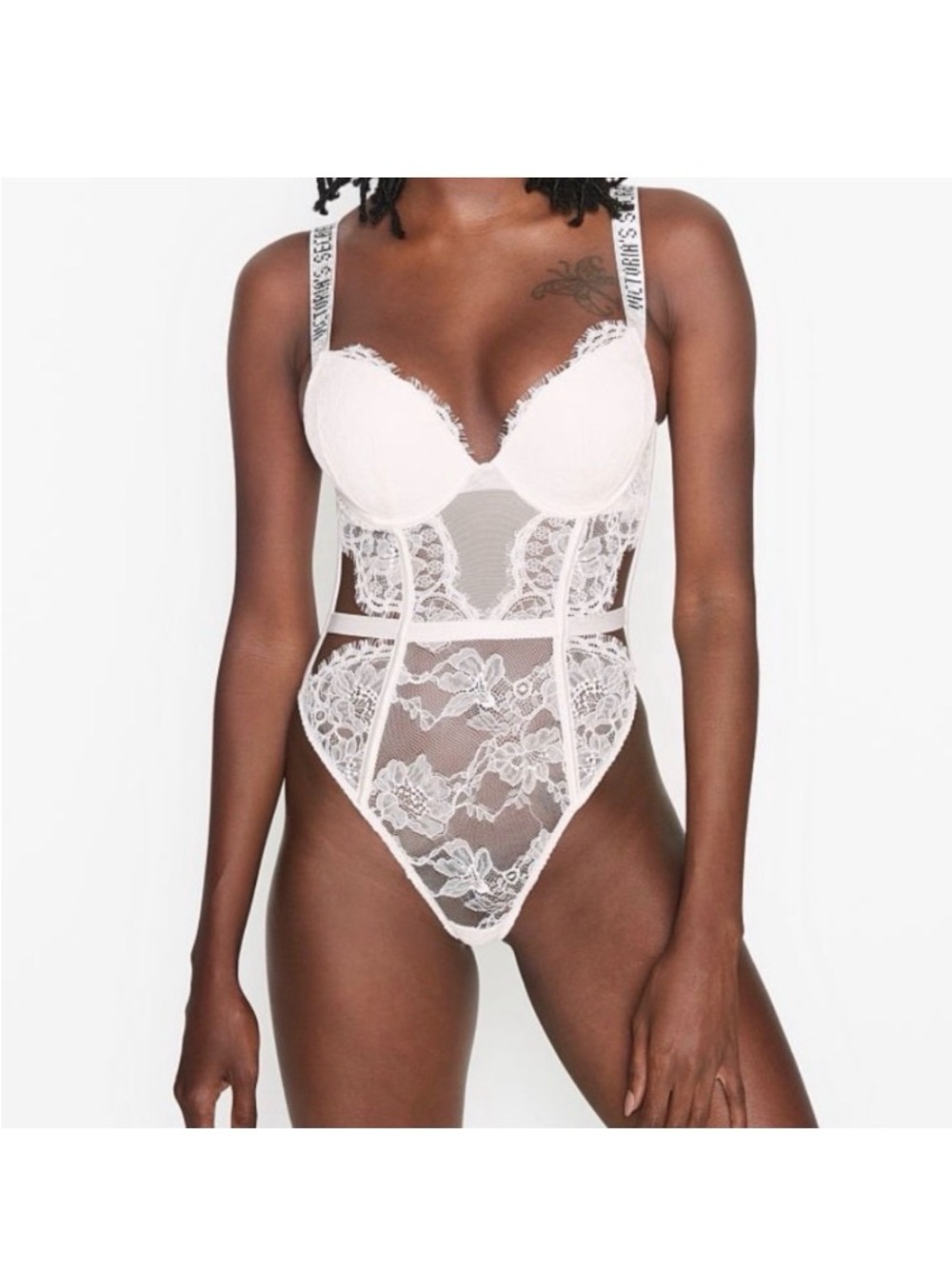 Victoria Secret VS Bombshell White Lace Teddy Crystals Bridal Wedding M NWT